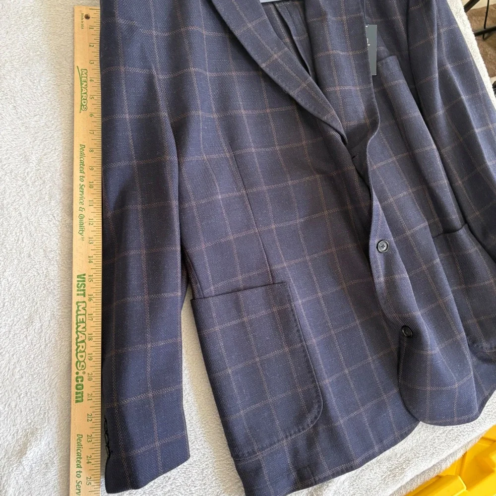 Stafford Big‎ & Tall Navy Windowpane Wool Blend Sport Coat Blazer 56R New